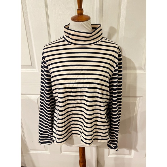 Madewell Tops - Madewell Womens Blue Striped Bell Sleeve Turtle Neck Top Sx L Preppy Minimalist